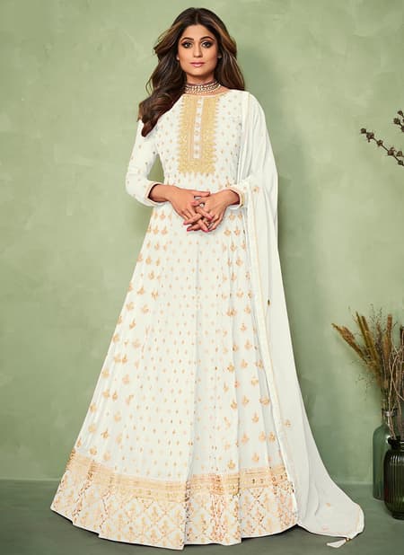 White Colour AASHIRWAD Heavy Wedding Wear Real Georgette Latest Designer Suit Collection 9194